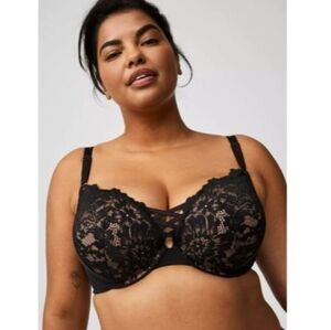 Torrid Black Floral Lace XO Plunge Push Up Underwire Bra Size 46D